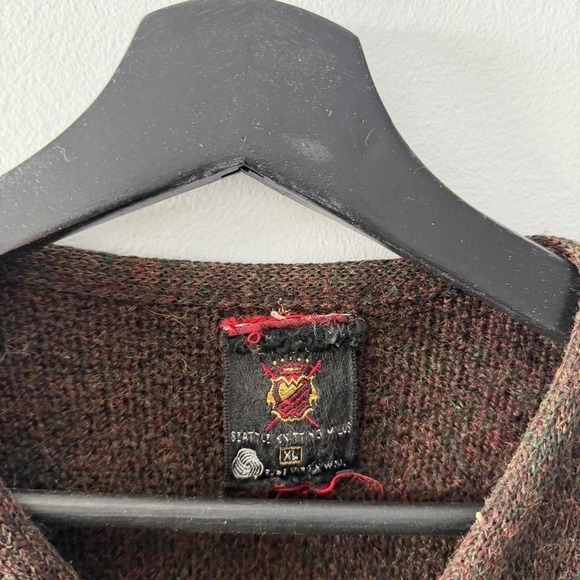 Vintage 60s SKM Penguin Wool Cardigan Sweater Brown XL Seattle Knitting Mills - Picture 3 of 6